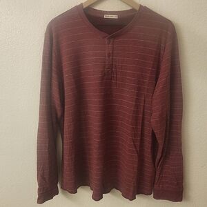 Marine Layer Red Double Knit Henley Striped Longsleeve Shirt Mens L / XL